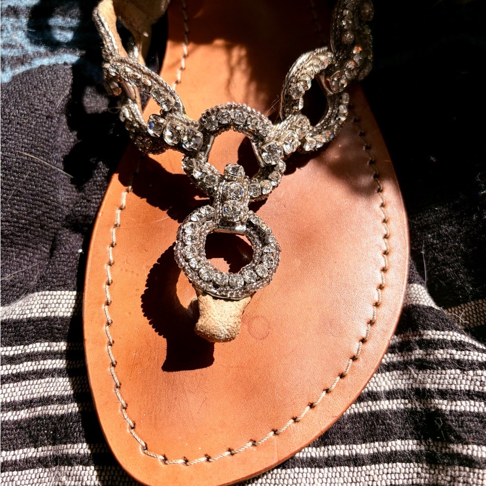 Tommy Bahama Rhinestone Chain-Link Leather Thong Sandals – Women’s Size 10 - Picture 3 of 9